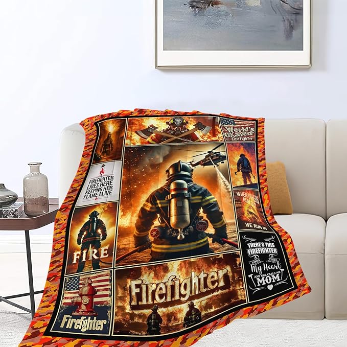 Yibuda Firefighter Blanket Fire Rescue Flannel Plush Throw Blanket Cozy Patriotic Hero Decor Fleece Stuff Blanket Gifts for Lover Girls Boys Kids Adults Women Bed Travel 60"x80"