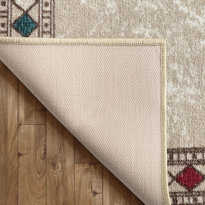 Antep Rugs Alfombras Modern Bordered 2x4 Non-Skid (Non-Slip) Low Profile Pile Rubber Backing Kitchen Area Rugs (Beige, 2'3" x 4')