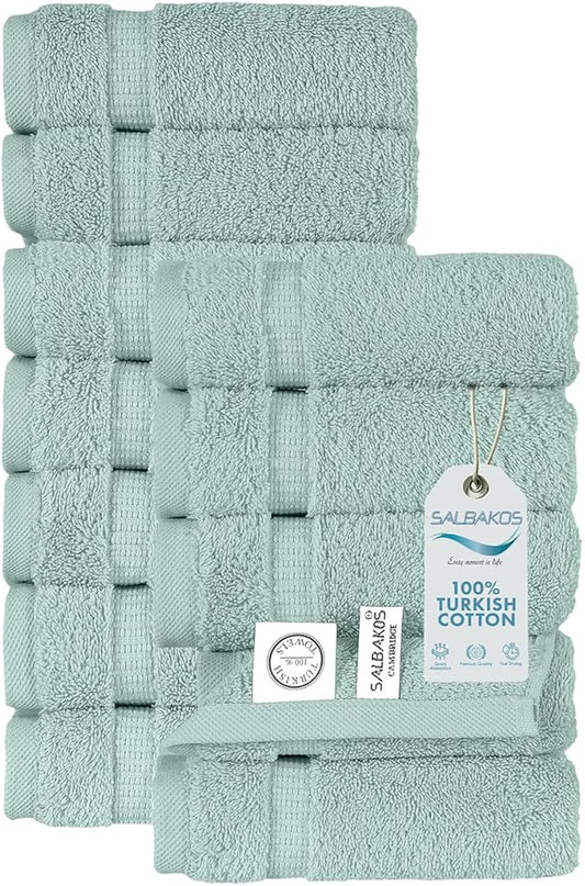 SALBAKOS 100% Turkish Cotton Washcloth Set of 12 13x13 inch | Heirloom Quality | Hotel & Spa Collection | Ultra Soft, Super Absorbent, Washcloth Towels | Made in Turkey (Seafoam Green, 12 Washcloths)