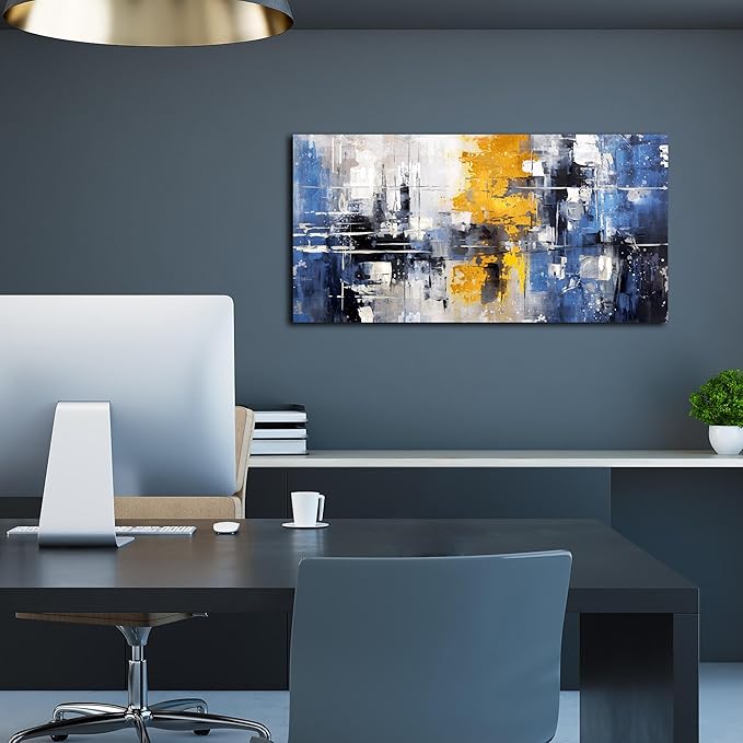 ZHAOSHOP Blue Abstract Wall Art for Office - Abstract Wall Art for Living Room - Modern Minimalist Wall Art for Bedroom Size 20" x 40"