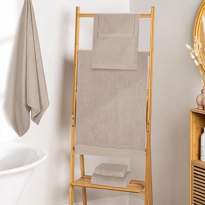 Ultra Soft 6 Pack Cotton Towel Set, Contains 2 Bath Towels 28x55 inch, 2 Hand Towels 16x24 inch & 2 Wash Coths 12x12 inch, Ideal Everyday use, Compact & Lightweight - Tan