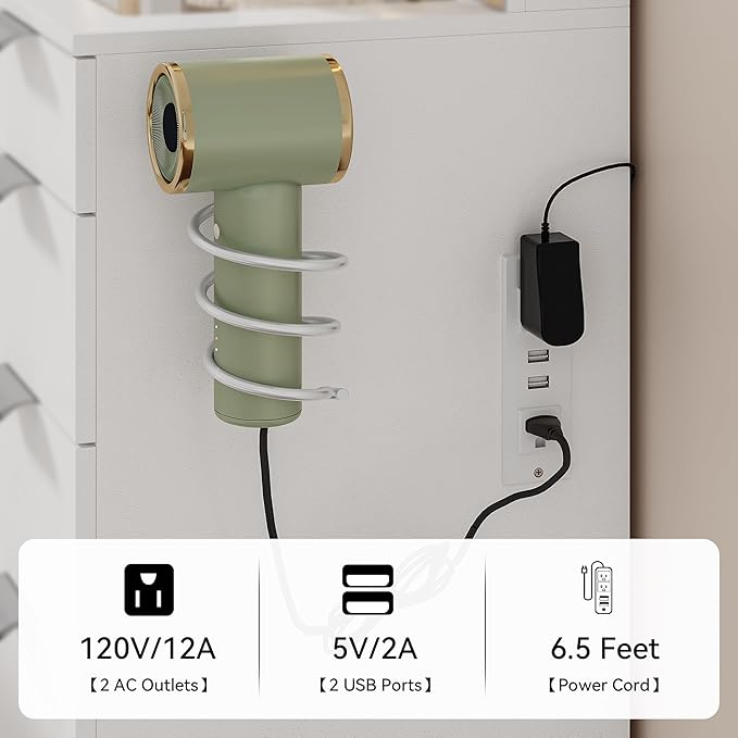 YITAHOME LED Makeup Vanity Table, Glass Top Vanity Desk with Hidden Storage Stool, Vanity with Built-in Power Outlets and USB Ports