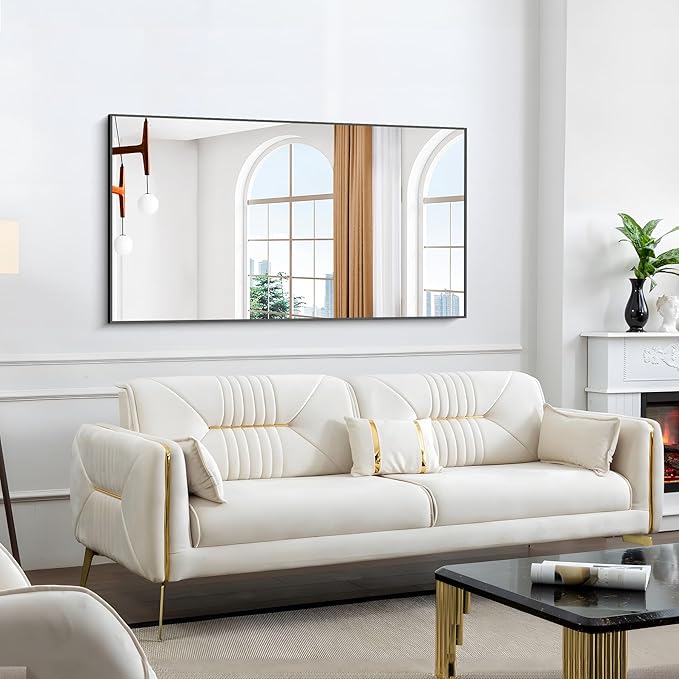 KOCUUY 30x55 Inch Large Black Wall Mounted Mirror,Aluminum Framed Decorative Rectangular Bathroom Mirror for Wall Over Sink,Vanity Mirror for Bedroom Living Room Bathroom,Functional Oversized Mirror