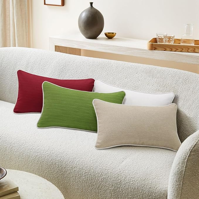 Decorative Outdoor Water Repellent Throw Pillows with Inserts, Set of 4, 20" x12" Pillows for Patio, Backyard, Bed, Couch, and Patio Furniture, Tan