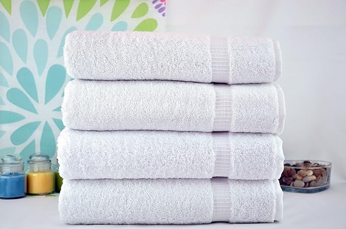SALBAKOS 100% Turkish Cotton Bath Towel Set of 4 27x54 inch | Heirloom Quality | Hotel & Spa Collection | Ultra Soft, Super Absorbent, Long Lasting Bath Towels | Made in Turkey (White, 4 Bath Towels)