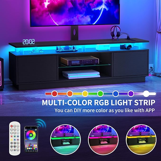 YITAHOME TV Stand with Mount for 75/70/65 inch TV, Entertainment Center with Storage, Modern LED TV Stand w/Power Outlets for Living Room, TV Console Media Cabinet, Black