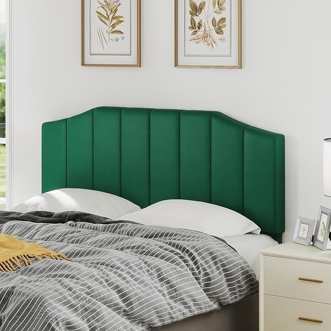 Velvet Queen Size Headboard, Upholstered Headboard Queen/Full Size Wall Mount and Bed Frame Mount, Featuring High-Density Sponge Padding Luxury Texture Easy Assembly Comfort Style-Jade