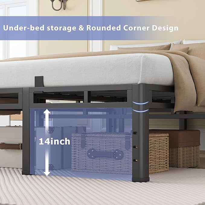 NKZ 18 Inch Twin Size Bed Frame, Metal Bed Frame & Box Spring 2 in 1 Platform with Round Corner Legs, 4000Lbs Heavy Duty Metal Frame, Mattress Slide Stopper, Headboard Hole, Noise-Free, Easy Assembly