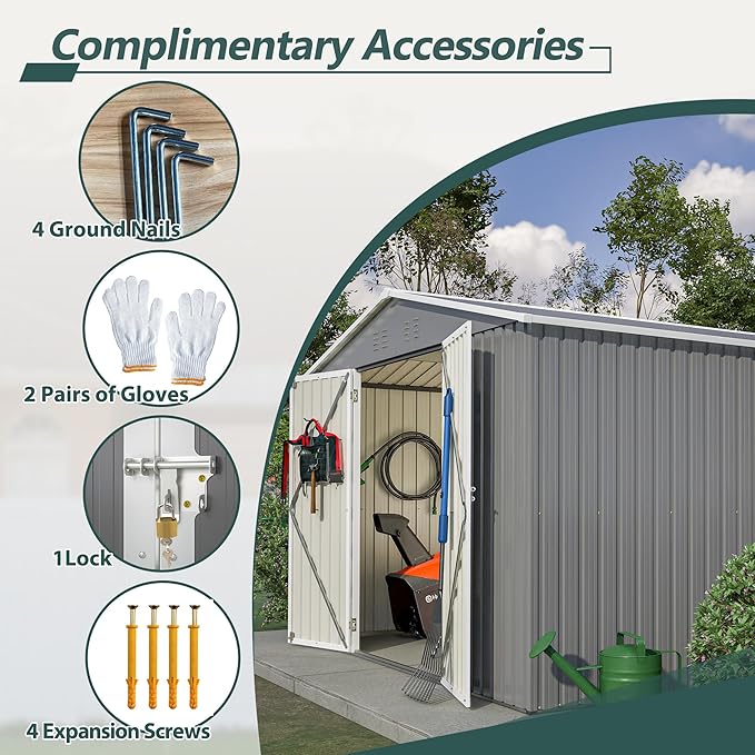 10 x 10FT Outdoor Metal Storage Shed with Lockable Door, Lean to Sheds Outdoor Storage for Garden, Backyard, Patio and Backyard