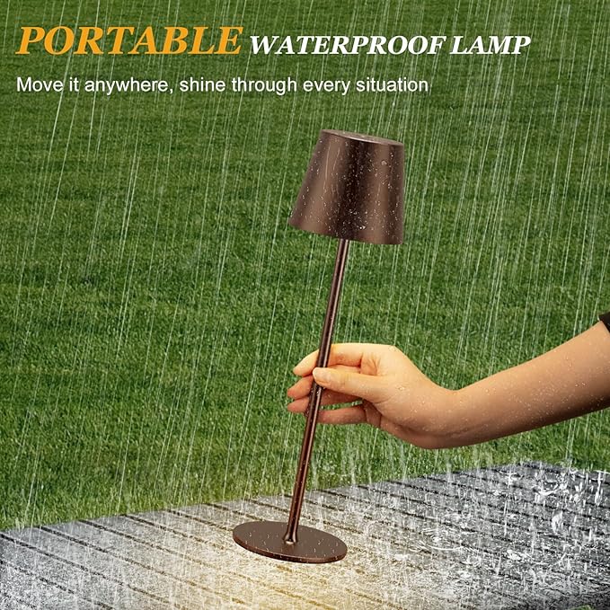 Cordless Table Lamp Rechargeable Brown - KK 2 Pack 5000mAH Battery Operated Lamp for Counter, 3 Color Stepless Dimming Wireless Lamp for Dining Table, Kitchen Counter, Outdoor Patio, Touch Control