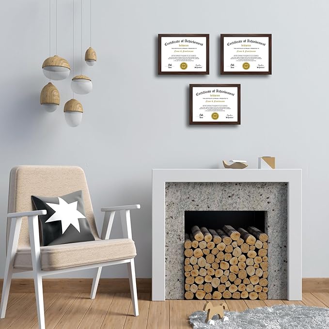 8.5x11 Diploma Frame Certificate Document Frame Set of 3 with High Definition Glass,Picture Frame for Wall and Tabletop Display in Walnut