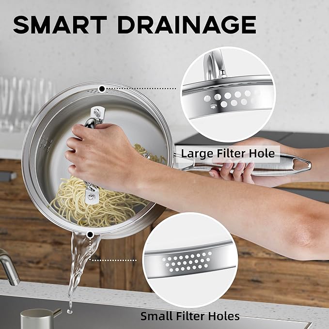 Leetaltree 1.5 and 2.5 Quart Stainless Steel Saucepan with Steamer Basket, Tri-ply Construction, Multipurpose Sauce Pan with Double-sized Drainage Lid - Perfect for Cooking Gravies, Pasta, Vegetable