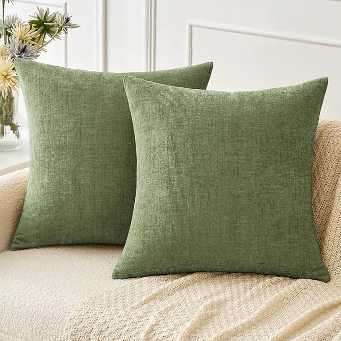 MIULEE Pack of 2 Couch Throw Pillow Covers 26x26 Inch Spring Soft Sage Green Chenille Pillow Covers for Sofa Living Room Solid Dyed Pillow Cases