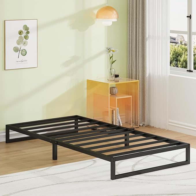 EMODA 7 Inch Twin XL Bed Frames No Box Spring Needed, Heavy Duty XL Twin Metal Platform Bed Frame, Noise Free, Easy Assembly, Black