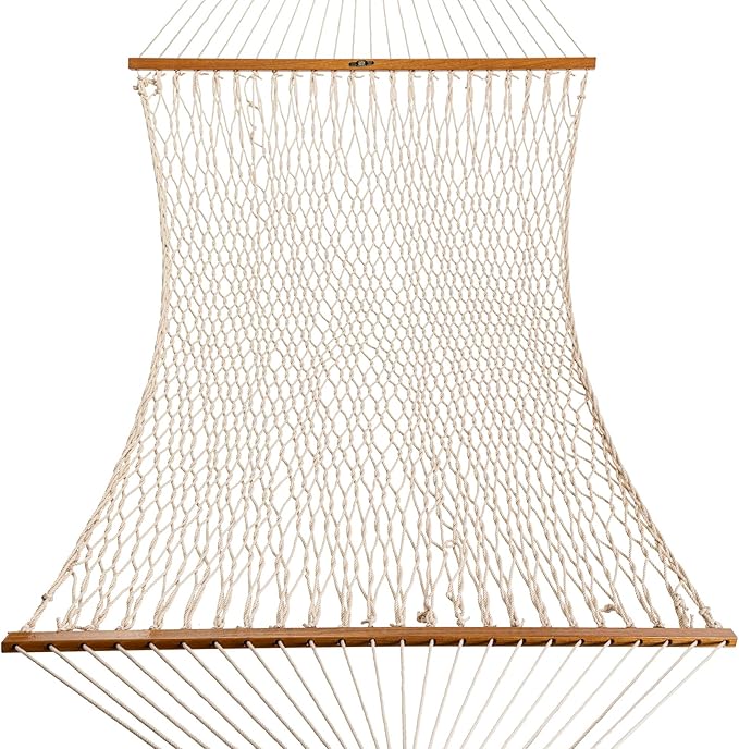 Original Pawleys Island 14DCOT Deluxe Oatmeal DURACORD Rope Hammock with Free Extension Chains & Tree Hooks, Handcrafted in The USA, Accommodates 2 People, 450 LB Weight Capacity, 13 ft. x 60 in.