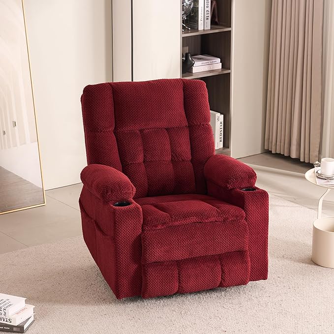 SALOHZA Power Lift Recliner Chair for Elderly with Massage and Heat for Living Room, Electric Recliner Chair for Adults with USB/Type C Port/Cup Holders, Velvet Fabric, Burgundy