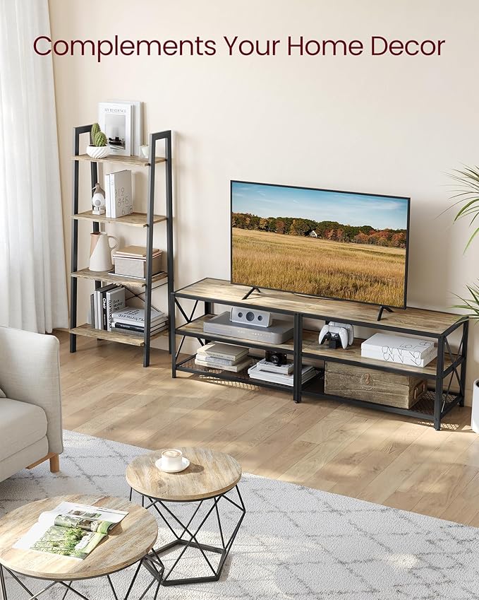 VASAGLE TV Stand, TV Console for TVs Up to 70 Inches, TV Table, 63 Inches Width, TV Cabinet with Storage Shelves, Steel Frame, for Living Room, Bedroom, Turquoise Brown and Black ULTV095B60