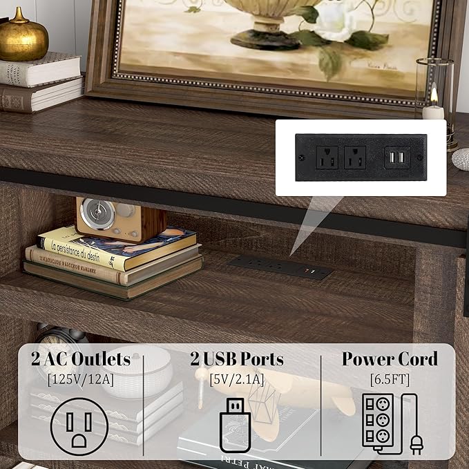 66" Farmhouse TV Stand for 75 Inch TV, 33" Tall Entertainment Center with Power Outlets & Sliding Barn Door, Wood TV Stands with Storage, TV Media Console for Living Room, Brown