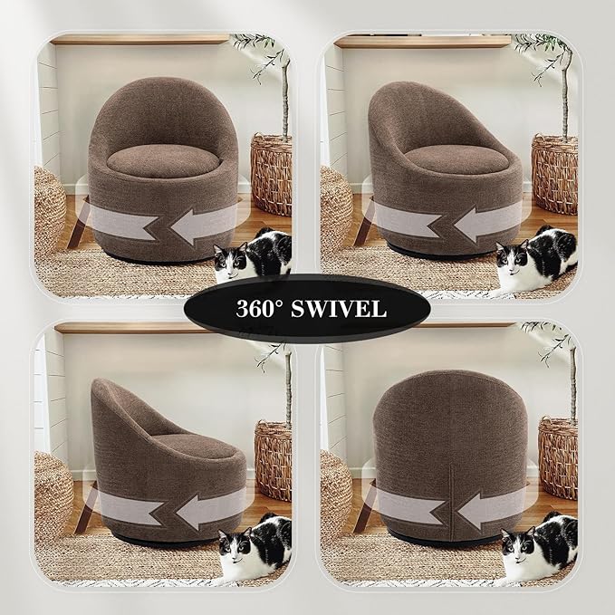 COLAMY Swivel Accent Chair, 360° Swivel Chair with Hidden Storage, Modern Small Barrel Swivel Armchair for Living Room/Bedroom, Brown