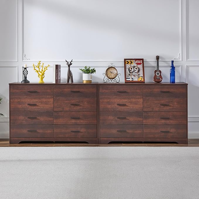 LIDYUK Dresser for Bedroom, Wood Dresser with 8 Drawers, Modern Minimalist Style Dressers & Chests of Drawers, 48 Inches Wide Chest of Drawers for Bedroom, Hallway, Dark Cherry