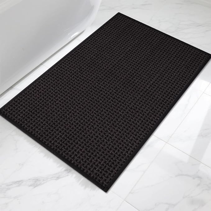 Bathroom Rugs Non Slip Washable, Super Absorbent Thin Bath Mat for Small Quick Dry Low Pile Bathroom Rug, (Black, 32″x20″)