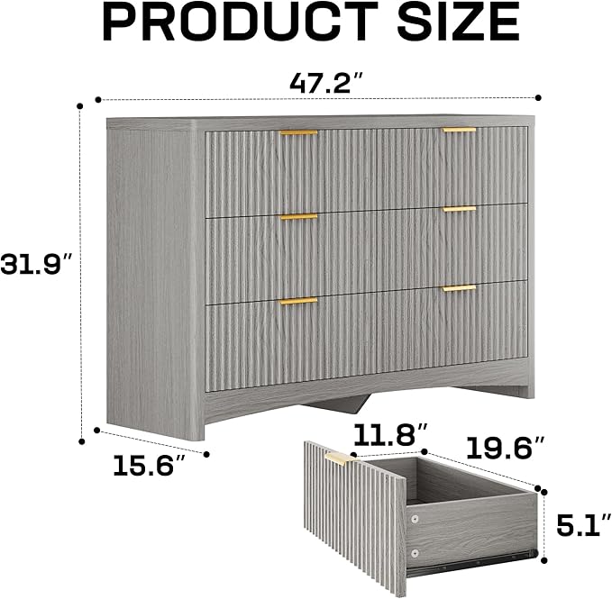 Marsail 6 Drawer Wooden Dresser with Smooth-Glide Drawers, Modern Storage Solution for Bedrooms, Living Rooms, and Hallways, Featuring Large Capacity and an Elegant Natural Wood Finish, Light Grey