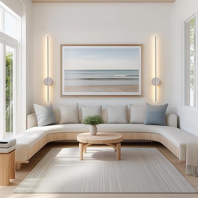 Battery Operated Modern Wall Sconces, Dimmable Wireless Wall Light Set of Two with Remote Control, 3 Color Temperatures, Rechargeable LED Wall Sconce for Bedroom, Living Room,Hallway, 27.6 Inch Nickel