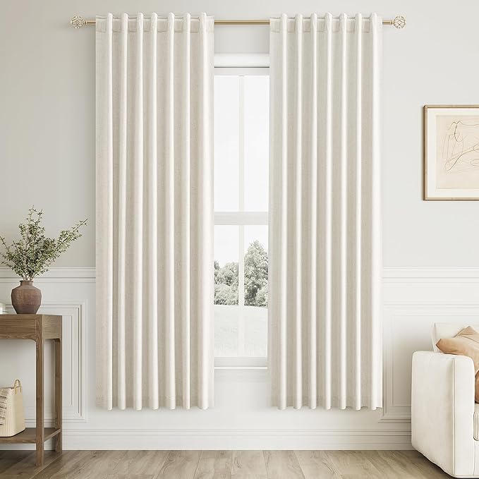Guken Cream Linen Blackout Curtains 42 Inch Wide by 72 Inch for Living Room Bedroom Back Tab Thermal Insulated 100% Black Out Linen Drapes Room Darkening Window Curtains Ivory Natural