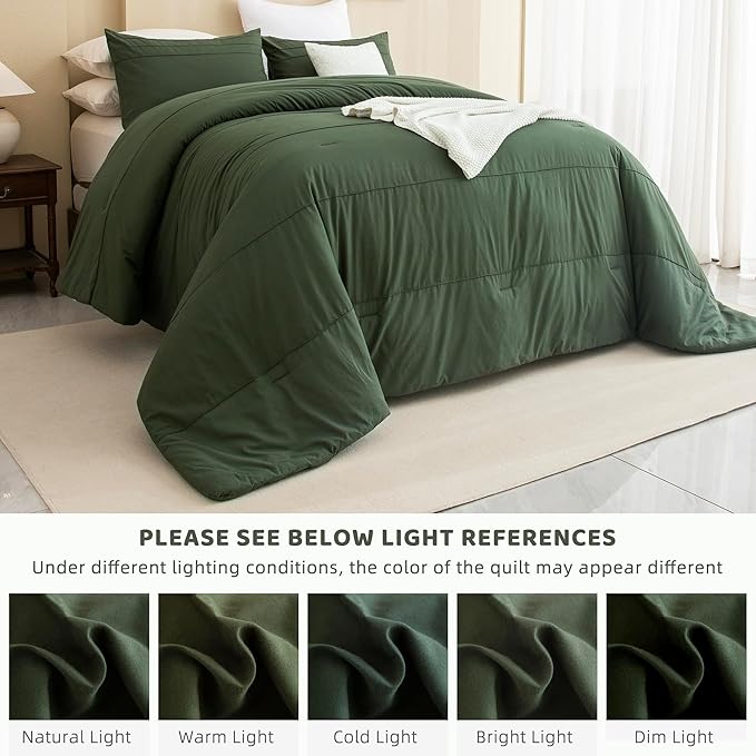 Sanracie Olive Green Oversized King Comforter 120 * 120, Cotton Dark Green Bedding Comforers Set Solid Color Pinch Pleat Pattern,3pcs(1 Aesthetic Comforter and 2 Pillowcases) Oversized King Bedding