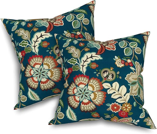 Outdoor Throw Pillows with Inners, All Weather Patio Pillows Set of 2, Square Pillows Decorative for Home Garden Furniture, 20x20 Inch, Peacock Blue