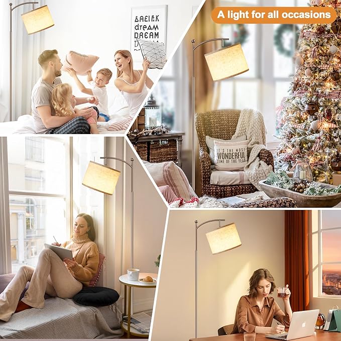 60" Floor Lamps with Remote Control & Bulb, Colors Temperature & Brightness Adjustable, Beige Shade & Brown Pole