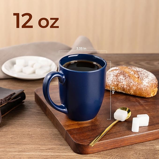AmorArc 12 OZ Coffee Mugs, Matte Blue Coffee Cups with Large Handle for Man, Woman, Ceramic Coffee Mugs Set of 12 for Latte/Cappuccino/Cocoa/Milk, Dishwasher & Microwave Safe