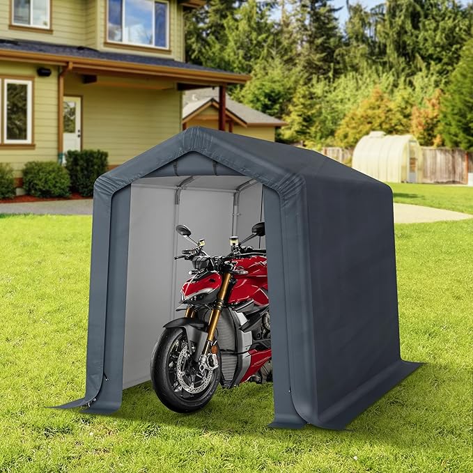 MFSTUDIO Outdoor Storage Sheds 6x10 ft, Portable Carport Shelter Garages Heavy Duty Canopy with Rolled up Zipper Doors, Outside Utility Shed Garage Tent for Motorcycle, Bicycles and Camping Tools
