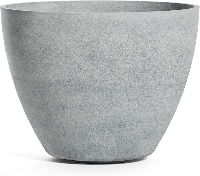 Lupo Tapered Planter – Concrete Stone Finish – Fiberglass Indoor/Outdoor and Weather-Resistant Large Planter (32.3" D x 24.6" H Exterior, 30.7" D x 24" H Interior)