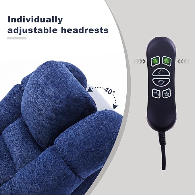 Triple Motor Power Lift Recliner Chair with Massage and Dual Heat for Elderly People, Zero Gravity Lay Flat Recliner Infinite Position, USB Ports（Navy Blue）