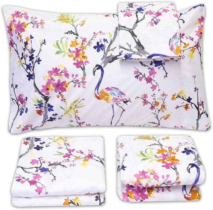 1500 Supreme Collection Extra Soft Botanical Bright Whimsical Watercolor Pattern Sheet Set, Twin- Luxury Bed Sheets Set with Deep Pocket Wrinkle Free Bedding, Printed Pattern, Twin