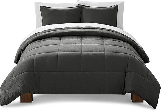 UGG Leonora Comforter Set with 2 Pillow Shams Lightweight Down Alternative Blanket Reversible Cozy Warm All Season Washable and Hypoallergenic Bedding Set, King, Charcoal Grey