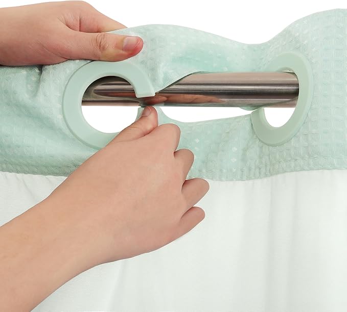 River Dream Heavyweight No Hooks Required Dotted Waffle Weave Shower Curtain with Snap in Liner - 71W x 74H,Hotel Grade,Spa Like Bath Curtain,Misty Blue