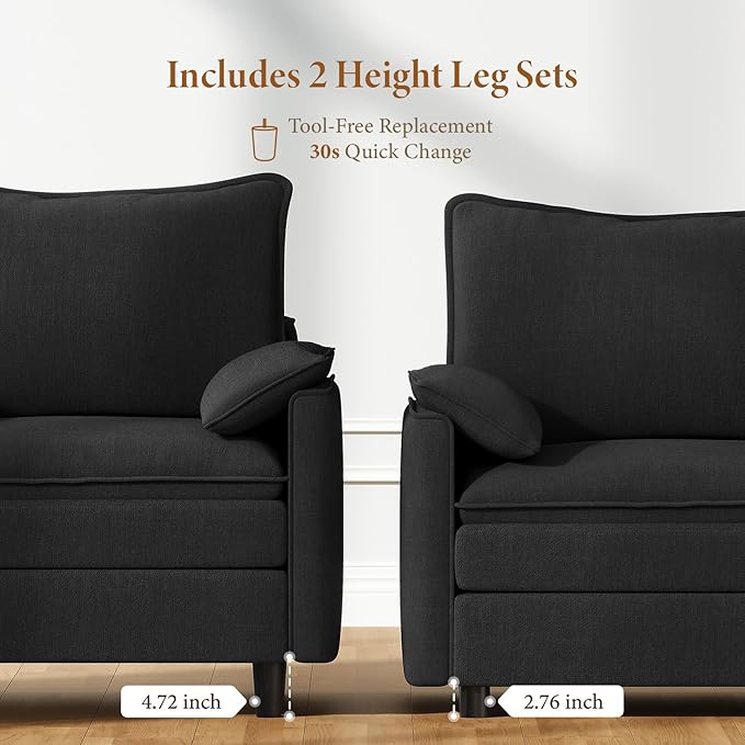 Vesgantti 40" Single Seat Sofa, Comfy Cloud Couch Deep Seat Upholstered Couch Chenille Modern Sofa with Armrest Pillow, Easy Assembly for Living Room, Bedroom and Apartment, Black