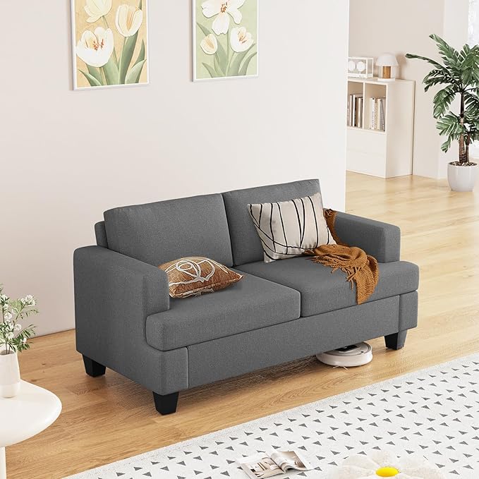 Furnimart 62" Loveseat Couch, Modern Love Seat Sofa, Comfy Deep Seat Sofa for Living Room, Small Couches for Small Spaces, 2 Seater Couch for Bedroom, Linen Dark Grey