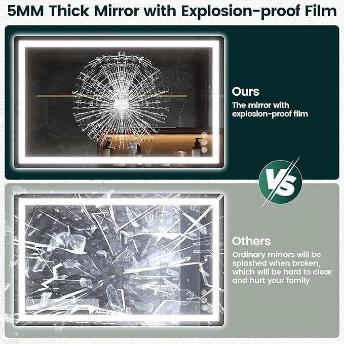 30"x 48" LED Mirror for Bathroom with Frontlit and Backlit, Anti-Fog, 3 Colors Temperature & Dimmable, Wall Mounted Bathroom Mirror