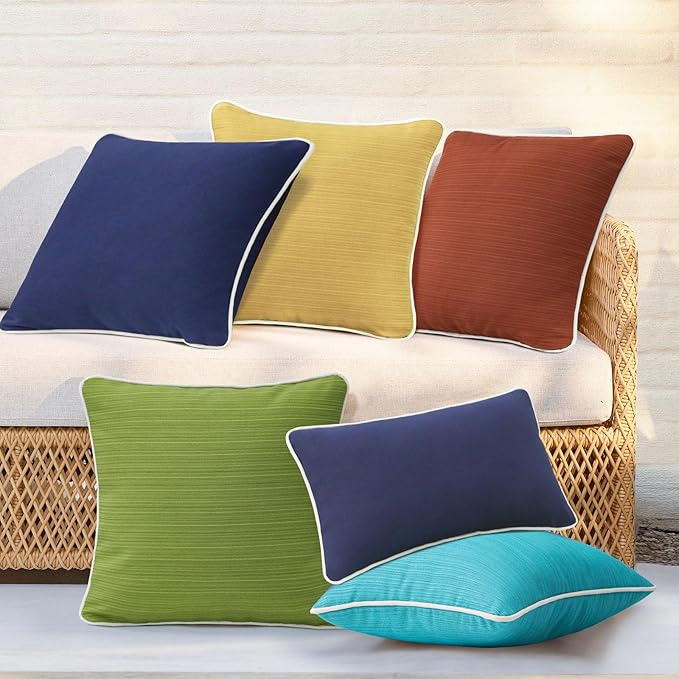 Decorative Outdoor Water Repellent Throw Pillows with Inserts, Set of 4, 18" x18" Pillows for Patio, Backyard, Bed, Couch, and Patio Furniture, Yellow Brown