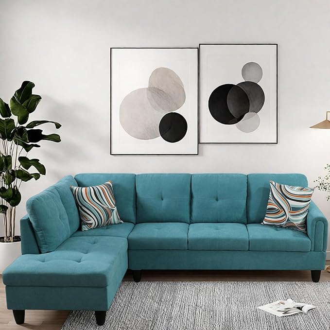 L Shaped Couch, Modular Sectional Sofa with Chaise, Modern Modular Sofas Furniture Sofa Couches for Living Room/Apartment/Office/Bedroom, Teal Blue