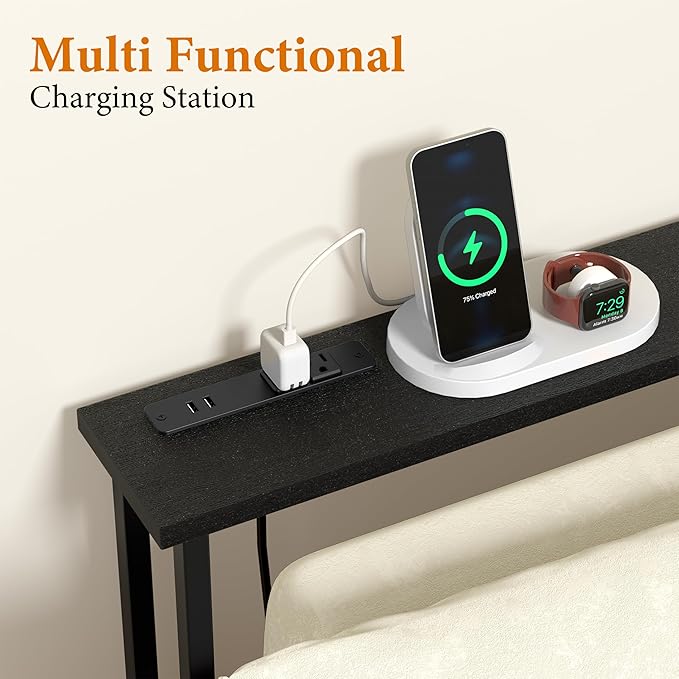 39" Sofa Table Narrow Long with Power Outlets & 2 USB Ports, Metal Frame Behind Couch Table Behind Sofa Perfect for Hallway, Living Room, Entrance - Easy Assembly, 4.9' Extension Cord Included