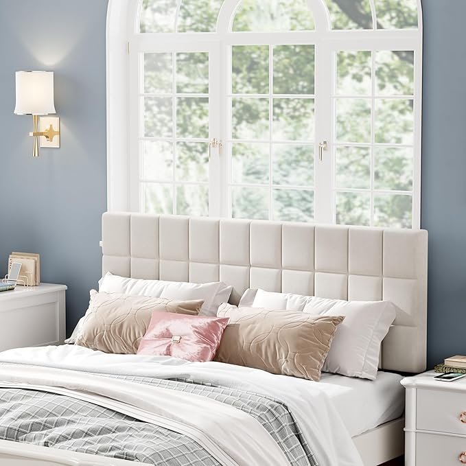 Andeworld Velvet Upholstered Tufted King Size Headboard,Wood Head Board with Metal Legs, Adjustable Height from 42” to 56”, Bed Headboard in Modern Design,Backboard for Bed, Beige
