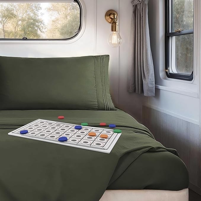 Clara Clark Bed Sheets, Premier 1800 Series 4 Piece RV Queen Sheet Set, Luxury Soft Sheets for RV Bunks, Short Queen - Olive Green