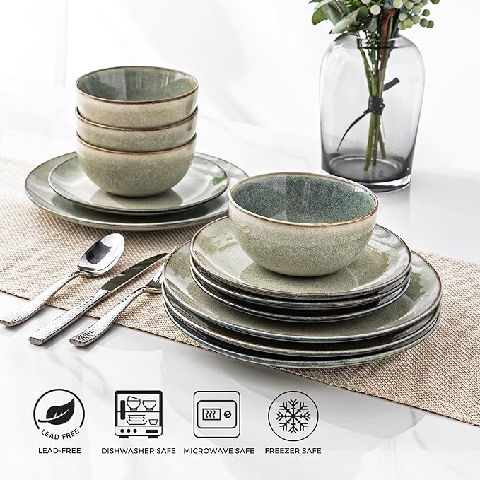 AmorArc Ceramic Dinnerware Sets for 6, 18 Pieces Handpainted Plates and Bowls Set, Scratch Resistant Stoneware Dishes Set, Dishwasher & Microwave Safe, Reactive Glaze