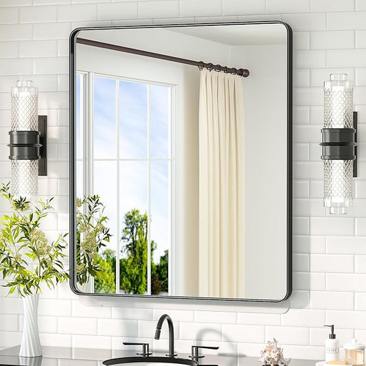 TETOTE Black Vanity Mirror 30 x 36 Inch Matte Metal Black Frame Mirror for Wall, Tempered Glass, Modern Farmhouse Wall Mounted Mirror for Decorative(Horizontal/Vertical)