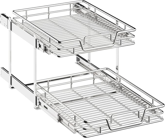 2-Tier Kitchen Cabinet Pull Out Cabinet Organizer,Shelf and Drawer Organizer Slide Out Pantry Storaqe Basket in Multiple Sizes (17" W x 21" D)