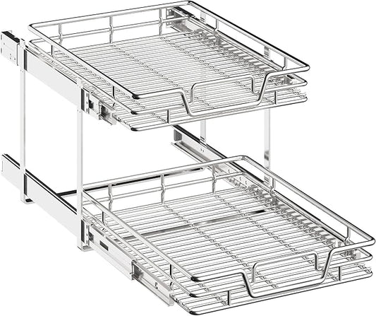 2-Tier Kitchen Cabinet Pull Out Cabinet Organizer,Shelf and Drawer Organizer Slide Out Pantry Storaqe Basket in Multiple Sizes (17" W x 21" D)